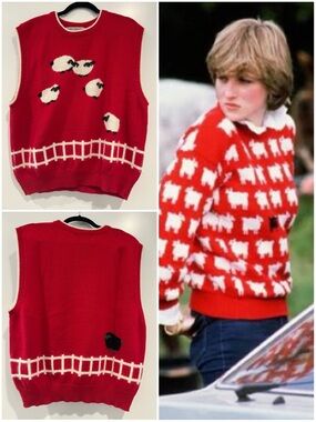 Sheep Motif Sweater Vest Princess Diana Look